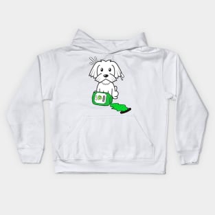 Cute white dog Spills a jar of wasabi sauce Kids Hoodie